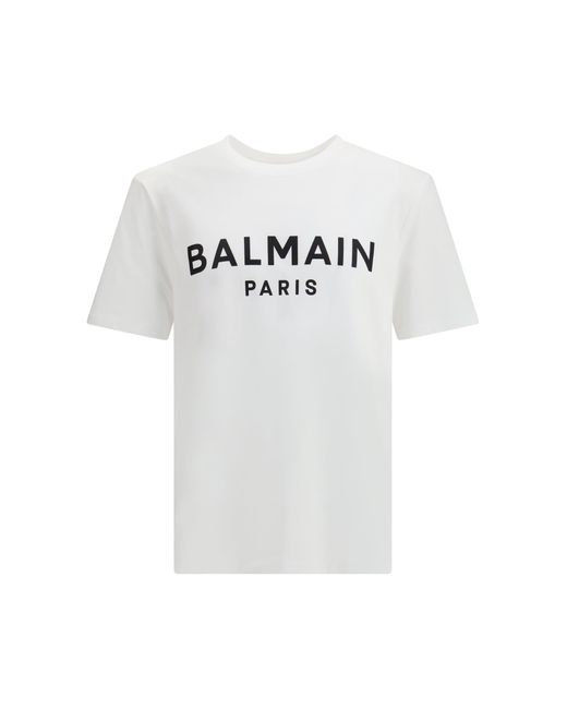 Balmain White Cotton Print T-Shirt for men