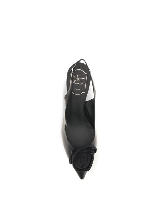 Roger Vivier Black Rose Vivier Slingback Pumps