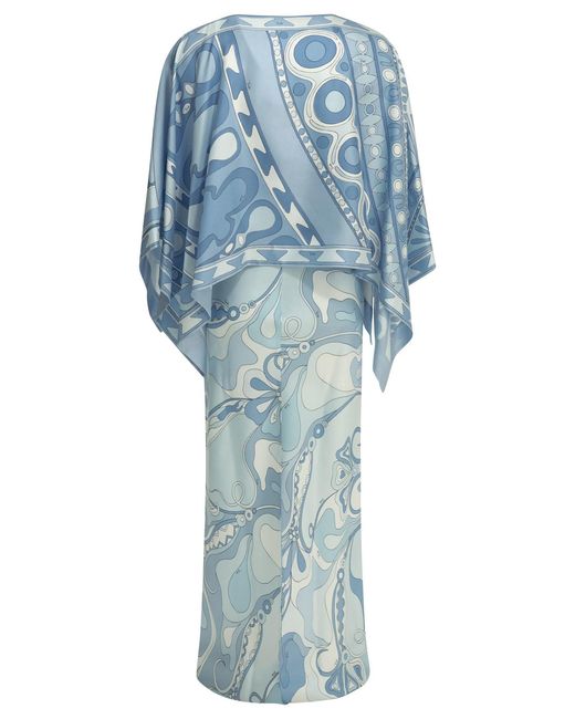 Emilio Pucci Blue "Orchid" Slip Dress With Shrug Cover-Up