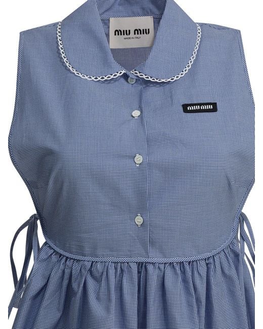 Miu Miu Blue Cotton Short Sleeveless Dress