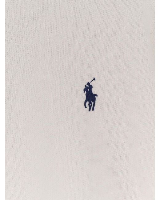 Polo Ralph Lauren White Cotton Blend Sweater With Embroidered Logo On The Front