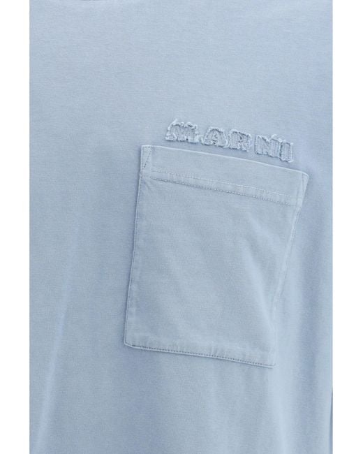Marni Blue Cotton Jersey T-Shirt With Chest Pocket for men