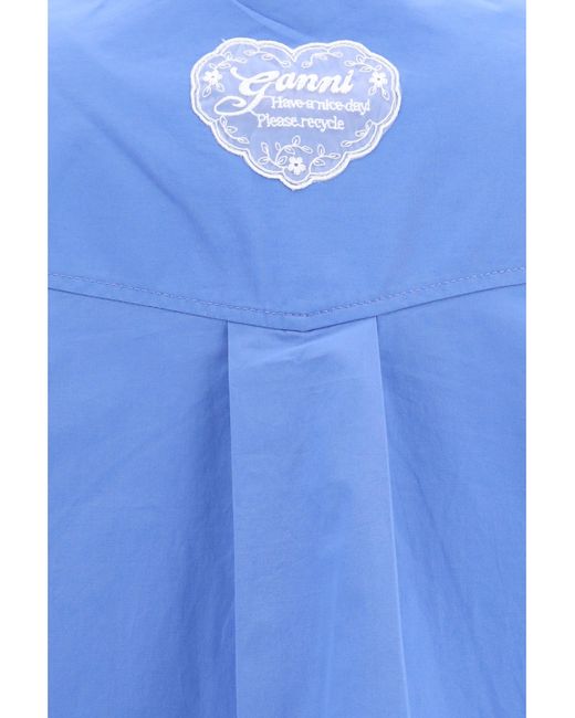 Ganni Blue Cotton Shirt With Lace Details