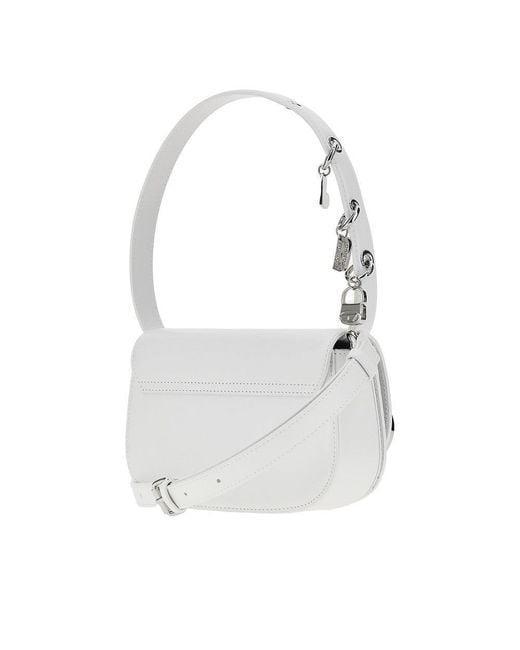 DIESEL White Leather '1Dr' Shoulder Bag With Charms