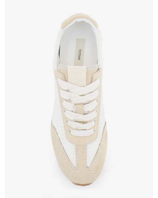 Totême  White Nylon And Suede Sneakers With All-Over Stitching Detail