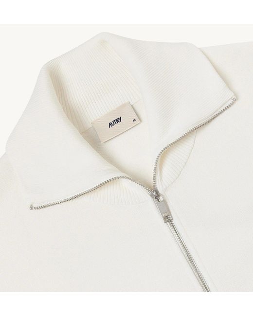Autry White Viscose Knit Zippered Sweatshirt