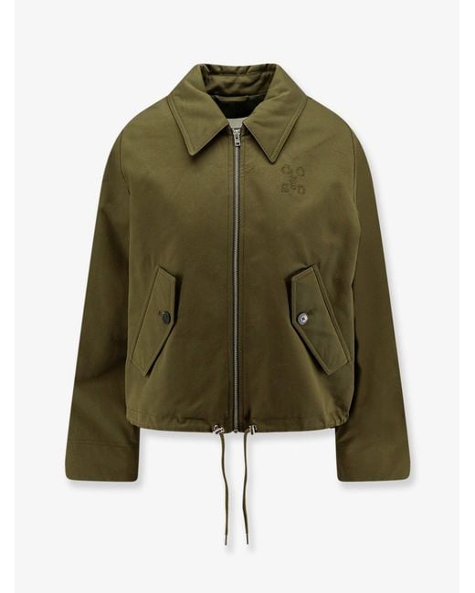 Closed Green Cotton Jacket With Logo Embroidery