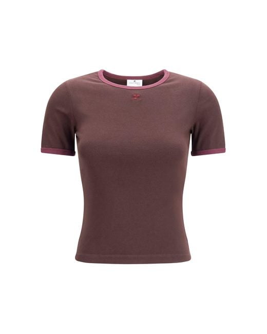 Courreges Purple Cotton T-Shirt Burnt/Deep Grenat
