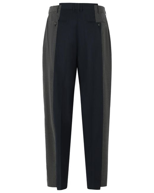 Maison Margiela Blue Two-Tone Wool Trousers With Assembled Design And Pleated Front for men