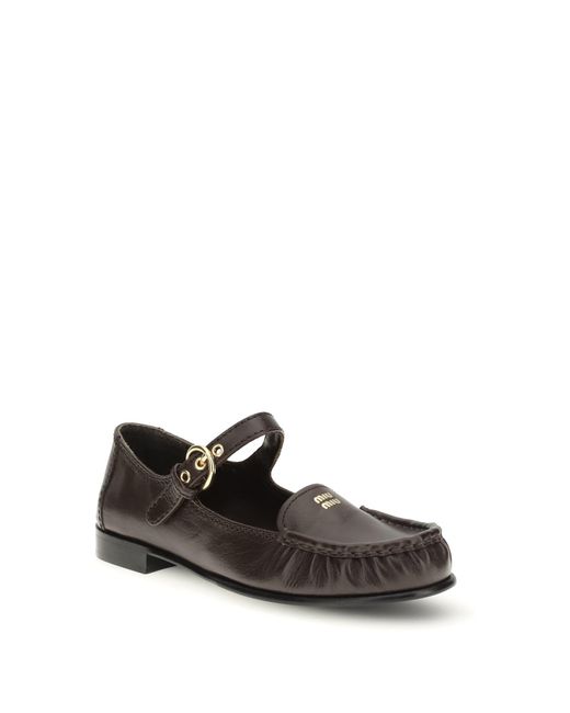 Miu Miu White Buckled Leather Loafers