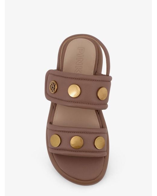 Pinko Brown Fiona Flat Leather Sandals