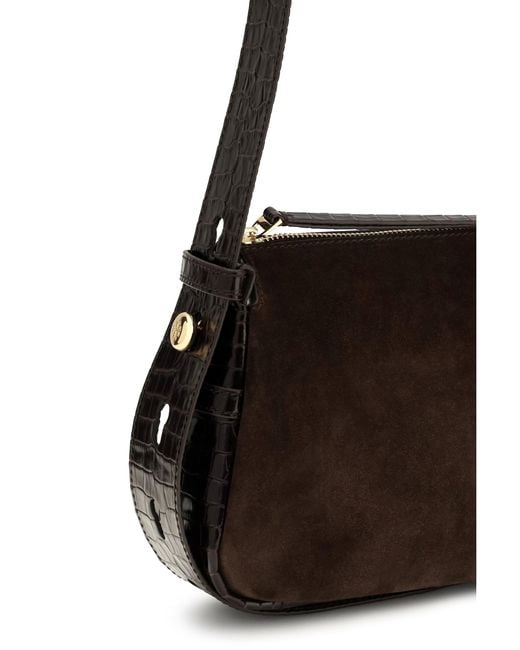 Tory Burch Black Small Romy Suede Shoulder Bag Dark Cocoa