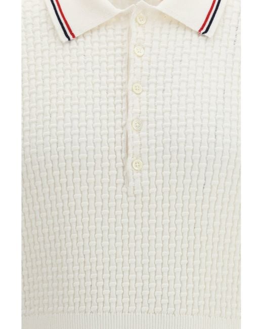 Thom Browne White Woven Cotton Polo for men