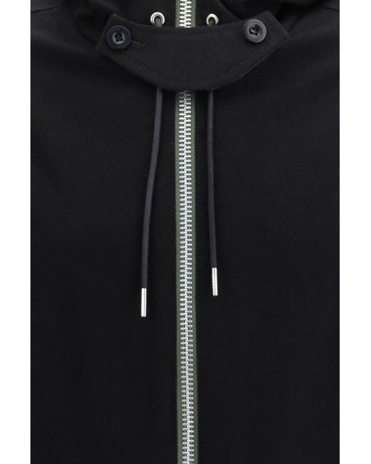 Sacai Black Hooded Flannel Jacket for men