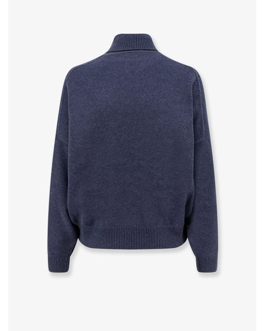 Brunello Cucinelli Blue Cashmere Turtleneck With Monili Detail On The Back