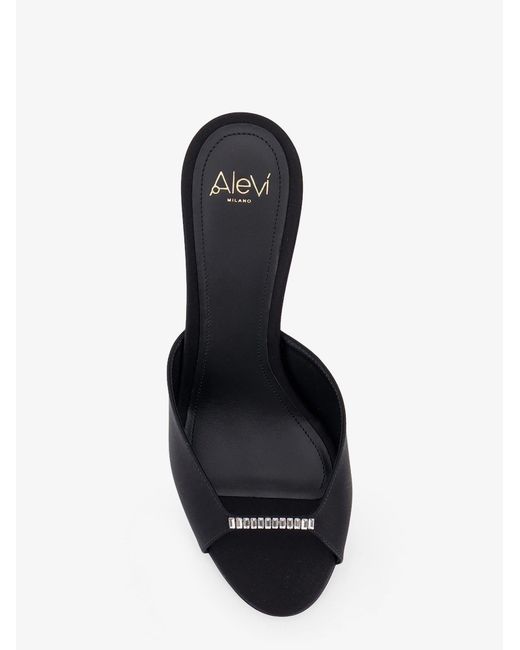 ALEVI Black Luana Satin Sandals With Rhinestone Detail On The Front