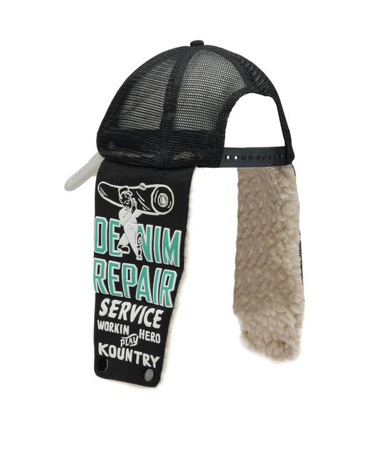 Kapital Green Denim Repair Service Trucker Hat for men