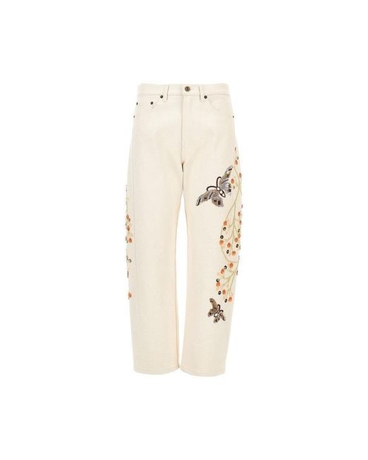 LaDoubleJ Natural Embroidered Barrel Jeans
