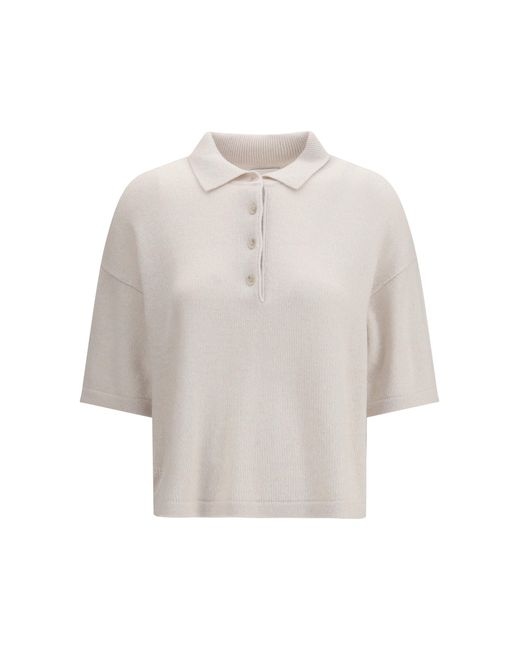 Allude White Polo-Neck Cashmere Sweater