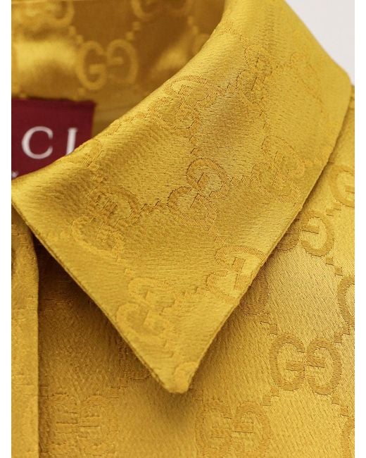 Gucci Yellow Gg Satin Chemisier Dress