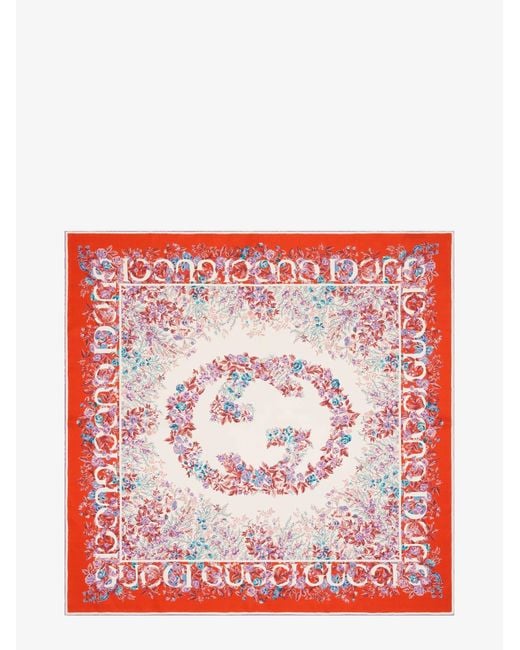 Gucci Red Gg Rose Silk Foulard