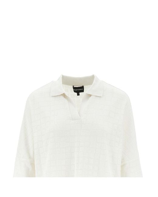 Emporio Armani White Jacquard Knit Polo Shirt