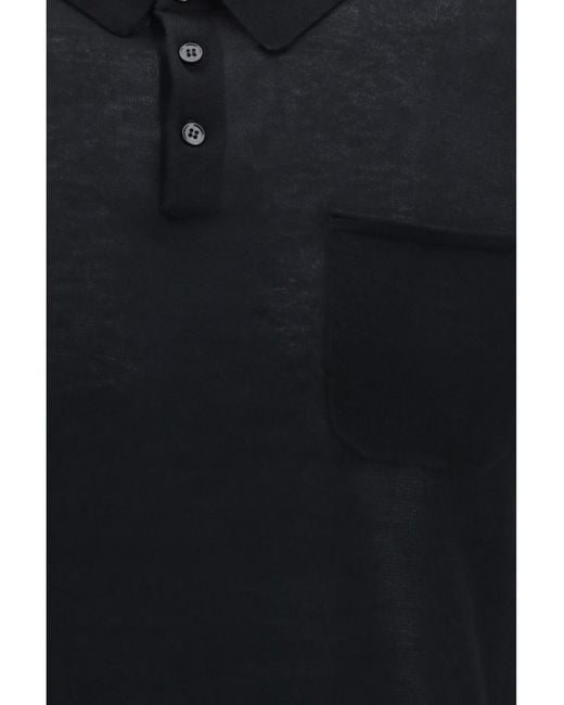 Aragona Cashmere Black Short-Sleeve Cotton Polo for men