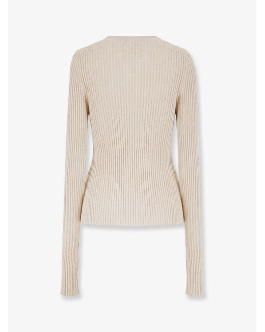 Nude White Sweater Ribbed Cotton-Blend