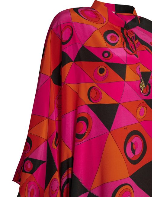Emilio Pucci Red Occhi Fuchsia Silk Caftan Dress