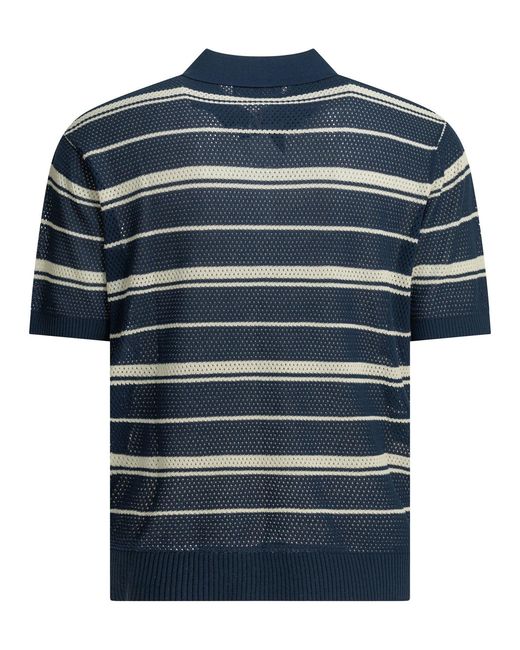 Beams Plus Blue Striped Button-Down Polo Shirt for men