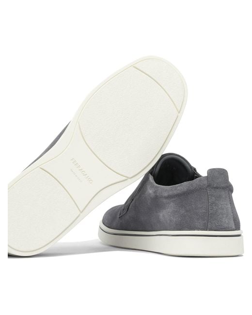 Ferragamo Gray Rubber Loafers Suede for men