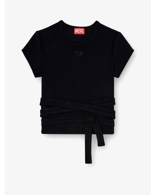 DIESEL Black T-Bunny-Tail-S1 Cotton T-Shirt With Tie Bands