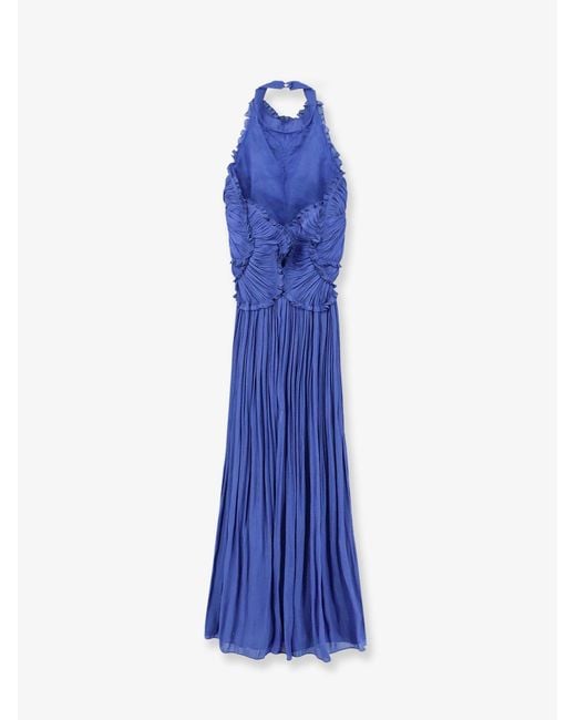 Costarellos Blue Lurex Georgette Long Dress