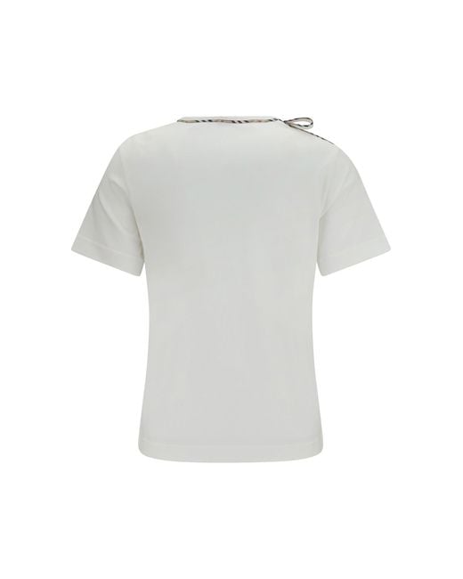 Burberry White Cotton Lace-Detail T-Shirt