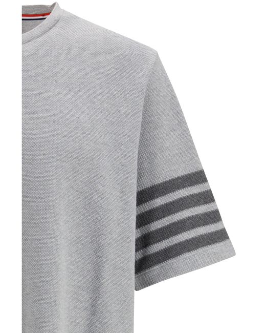 Thom Browne Gray Textured Cotton Piquã T-Shirt for men