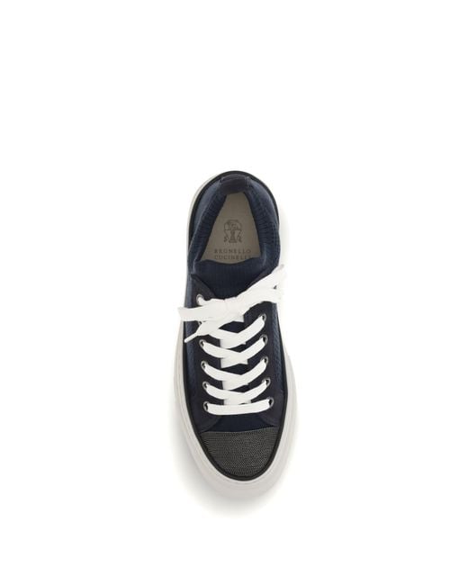 Brunello Cucinelli White Cotton Knit And Suede Sneakers