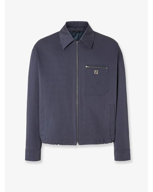 Fendi Blue Cotton Jacket With Ff Detail for men