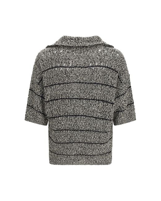 Roberto Collina Gray Mouliné Knit Shirt/Ecru