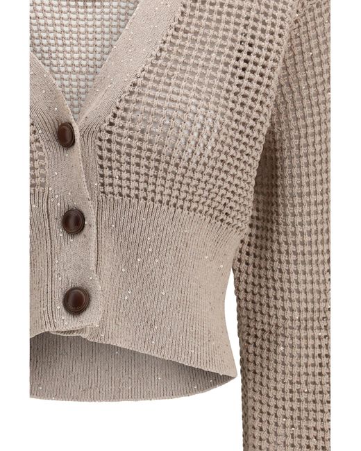 Brunello Cucinelli White Sequined Mesh Cardigan