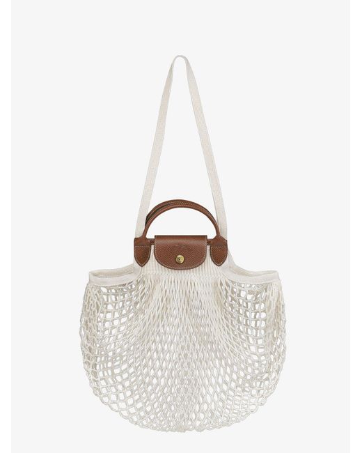 Longchamp White Le Pliage Filet L Mesh And Leather Shoulder Bag