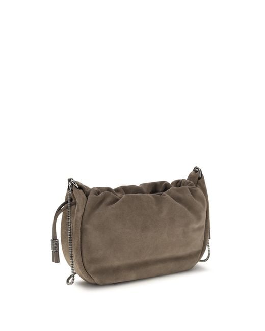 Brunello Cucinelli Gray Suede Shoulder Bag