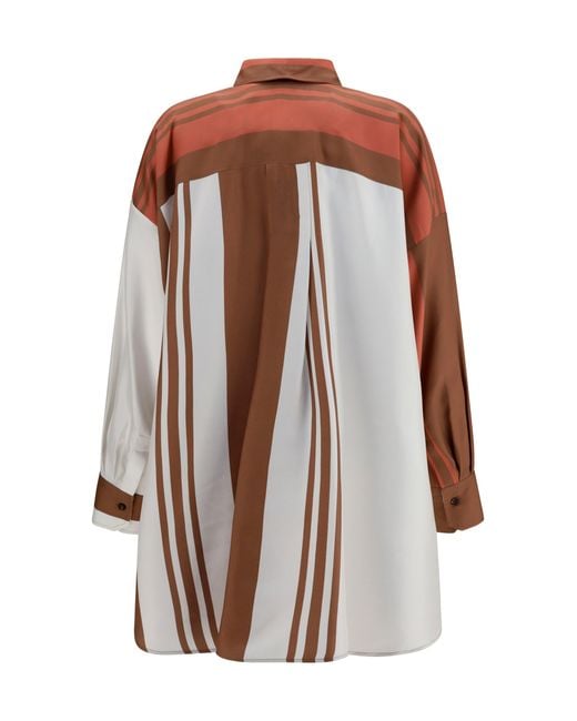 Kiton Brown Long Striped Silk Shirt