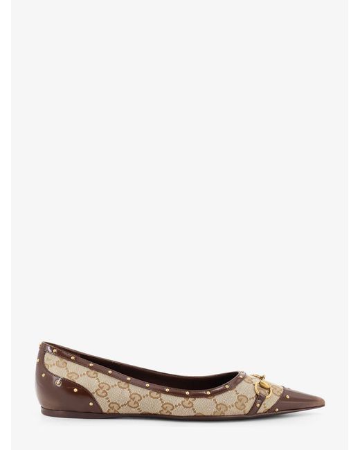 Gucci White Savoy Gg Fabric Ballerinas With Stud Detail