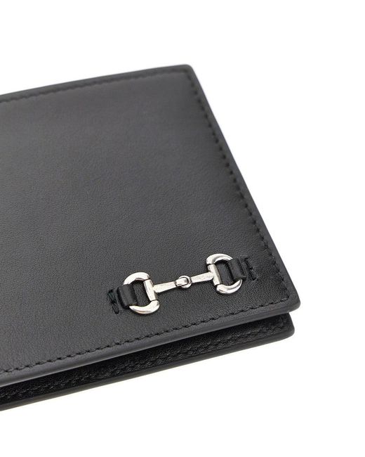 Gucci Black Leather Wallet With Horsebit Detail for men