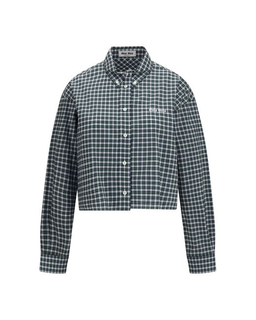 Women's Blue Checked Embroidered Shirt