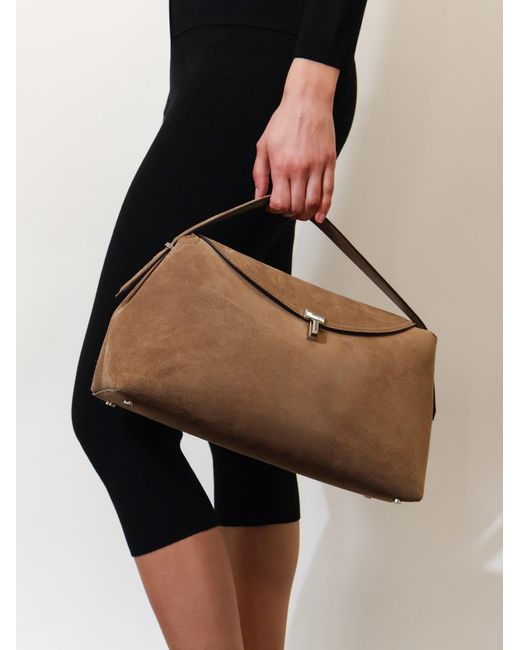 Totême  Brown T-Lock Suede Handbag