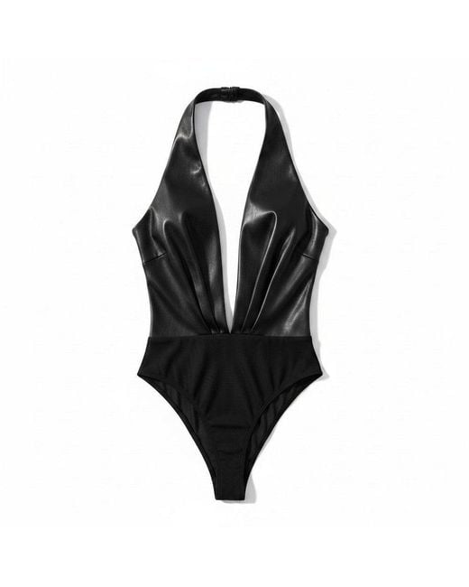 ANDAMANE Black Faux Leather Bodysuit