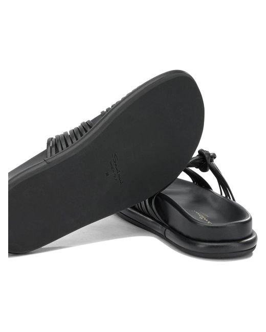 Santoni Black Lamb Leather Rubber Sandals