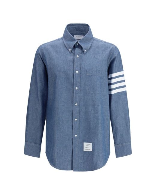 Thom Browne Blue Denim Shirt With Logo for men