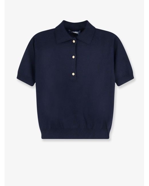 Max Mara Blue Smmpomposa Cotton, Silk And Cashmere Polo Shirt